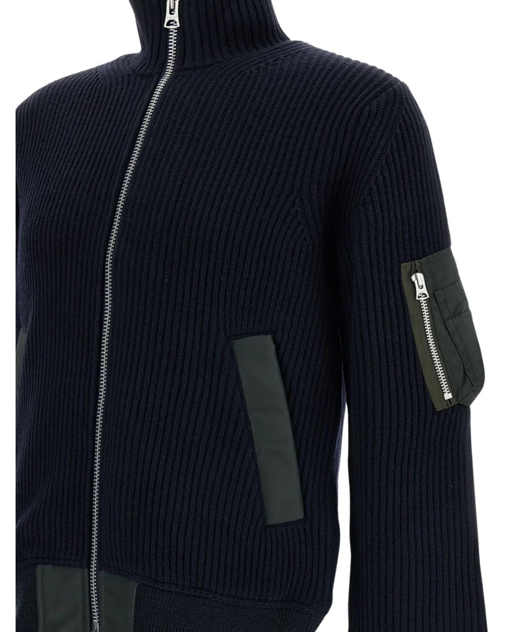 Sacai Blue Ribbed Knit Jacket for men