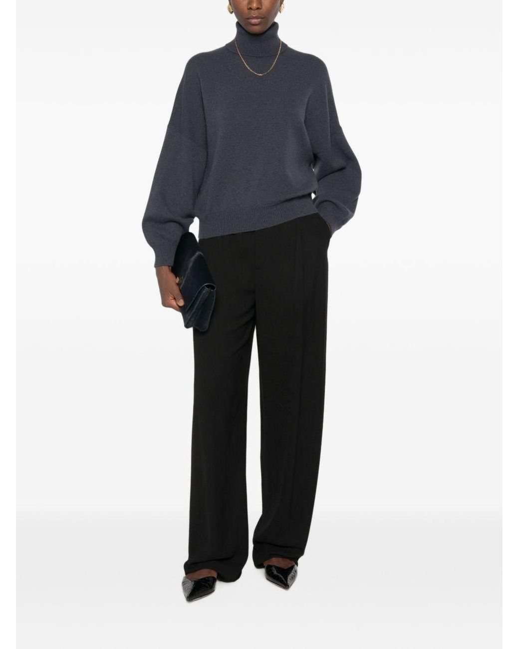 Brunello Cucinelli Blue Cashmere Turtle-Neck Sweater