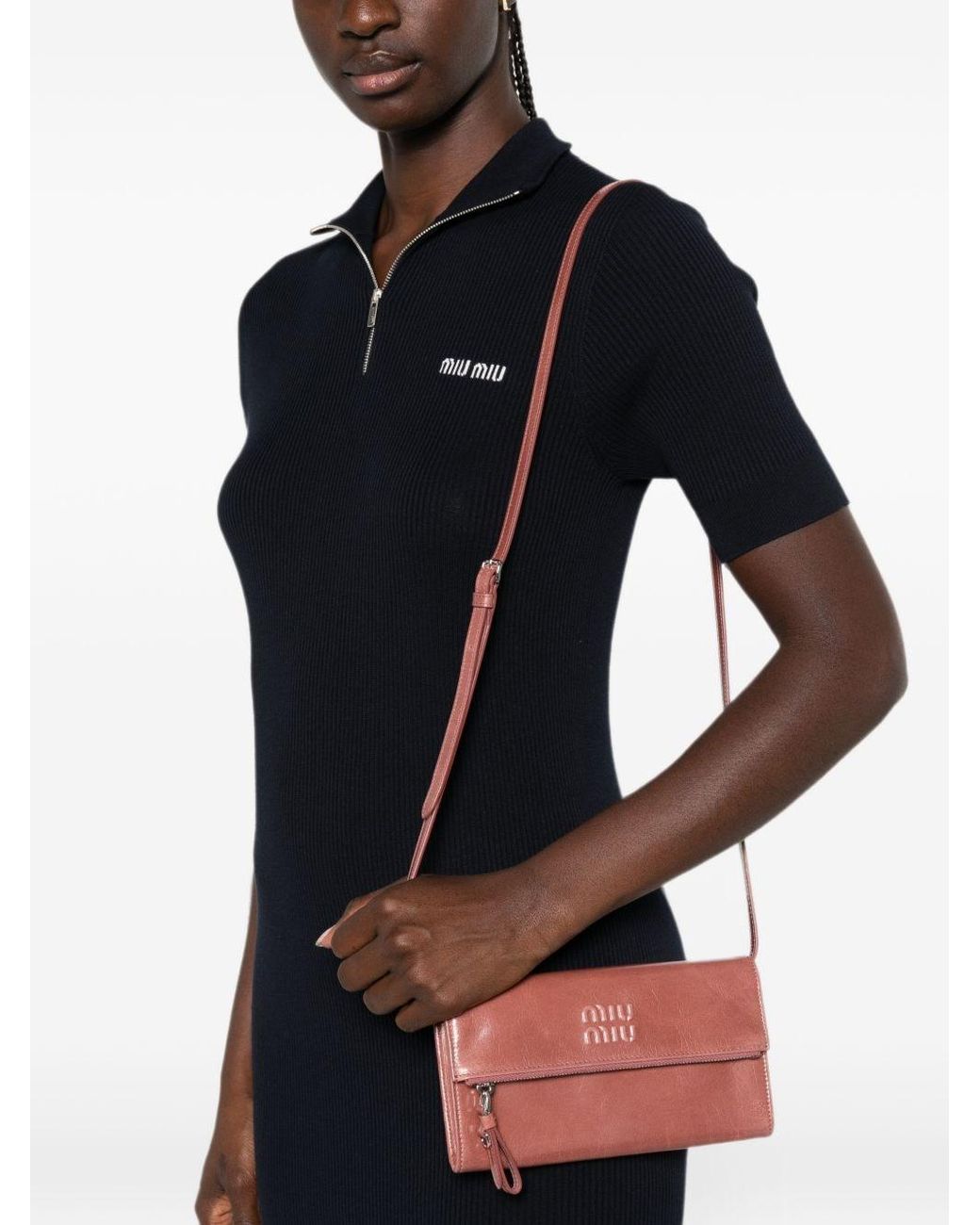 Miu Miu Red Leather Wallet On Chain