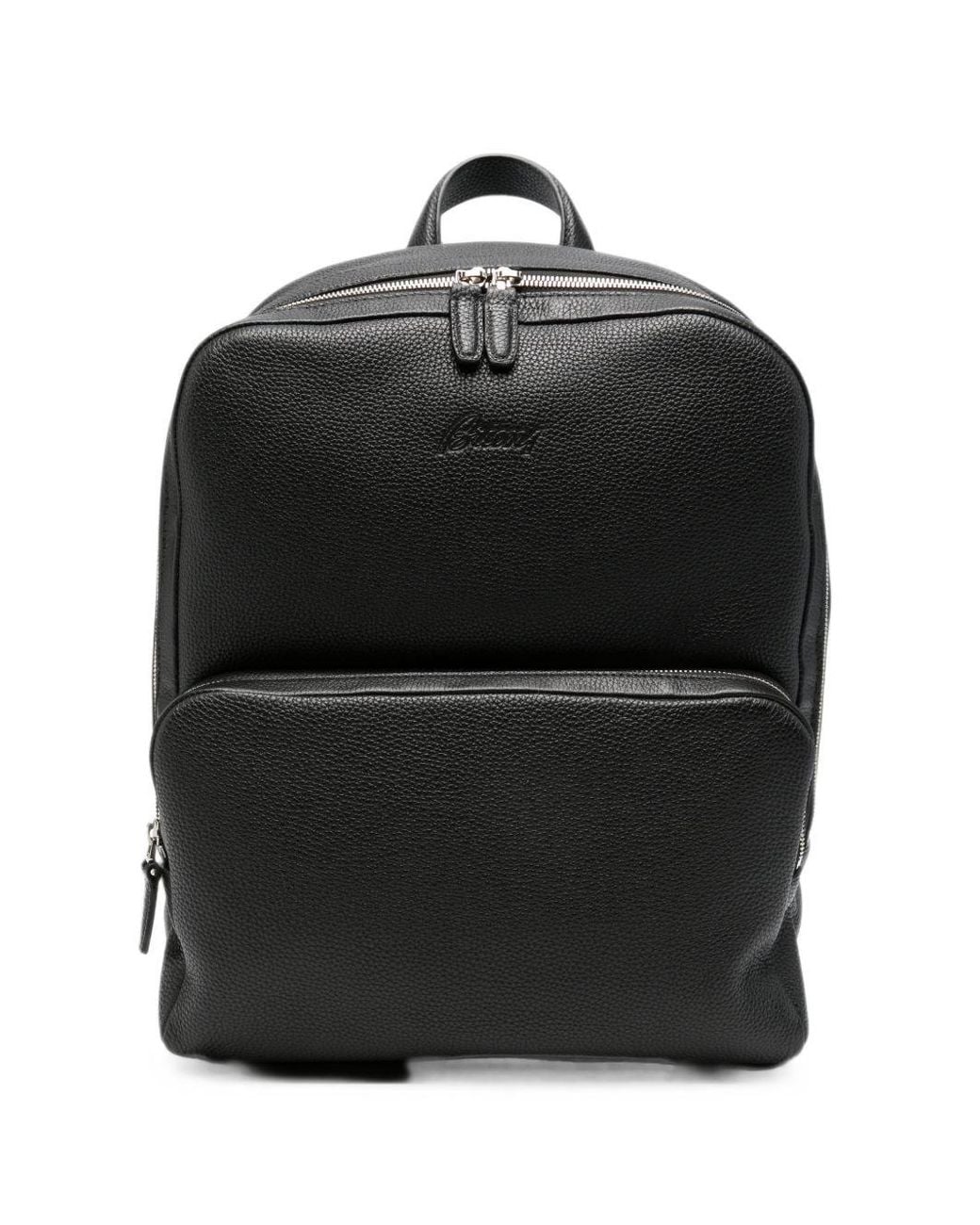 Brioni Black Leather Backpack for men