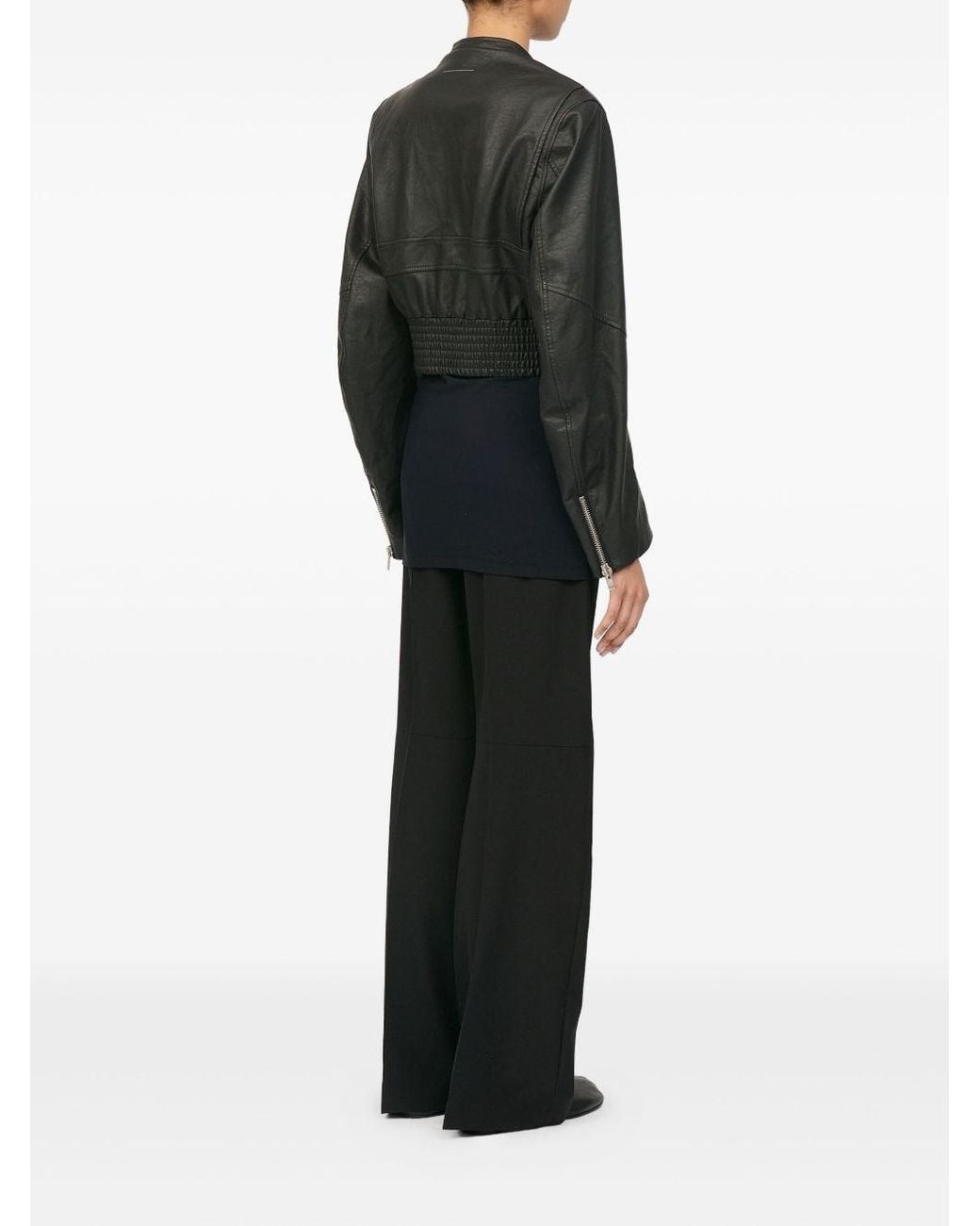 MM6 by Maison Margiela Black Leather Effect Bomber Jacket