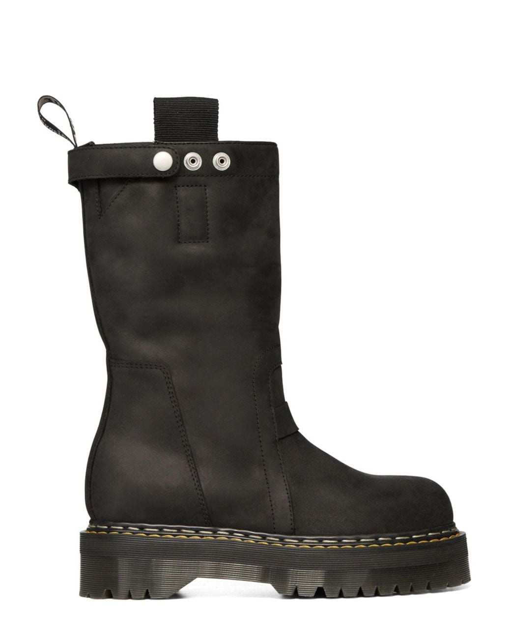 Dr. Martens Black Mid-Calf Pull-On Boots With Quad Sole And Rugged Design for men