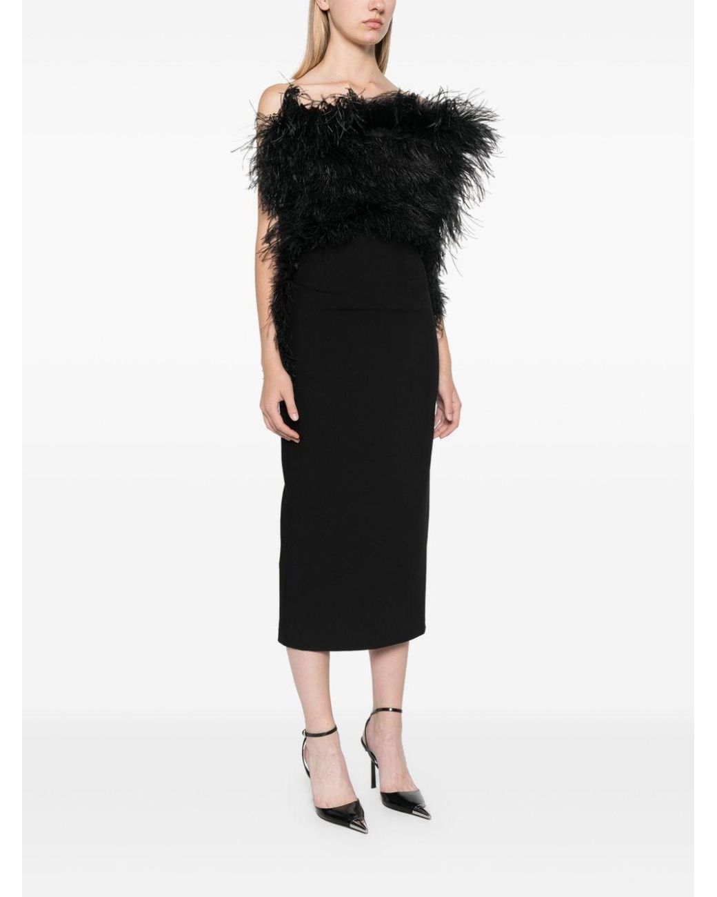 Sportmax Black Interlock Twill Weave Ostrich Feather Dress