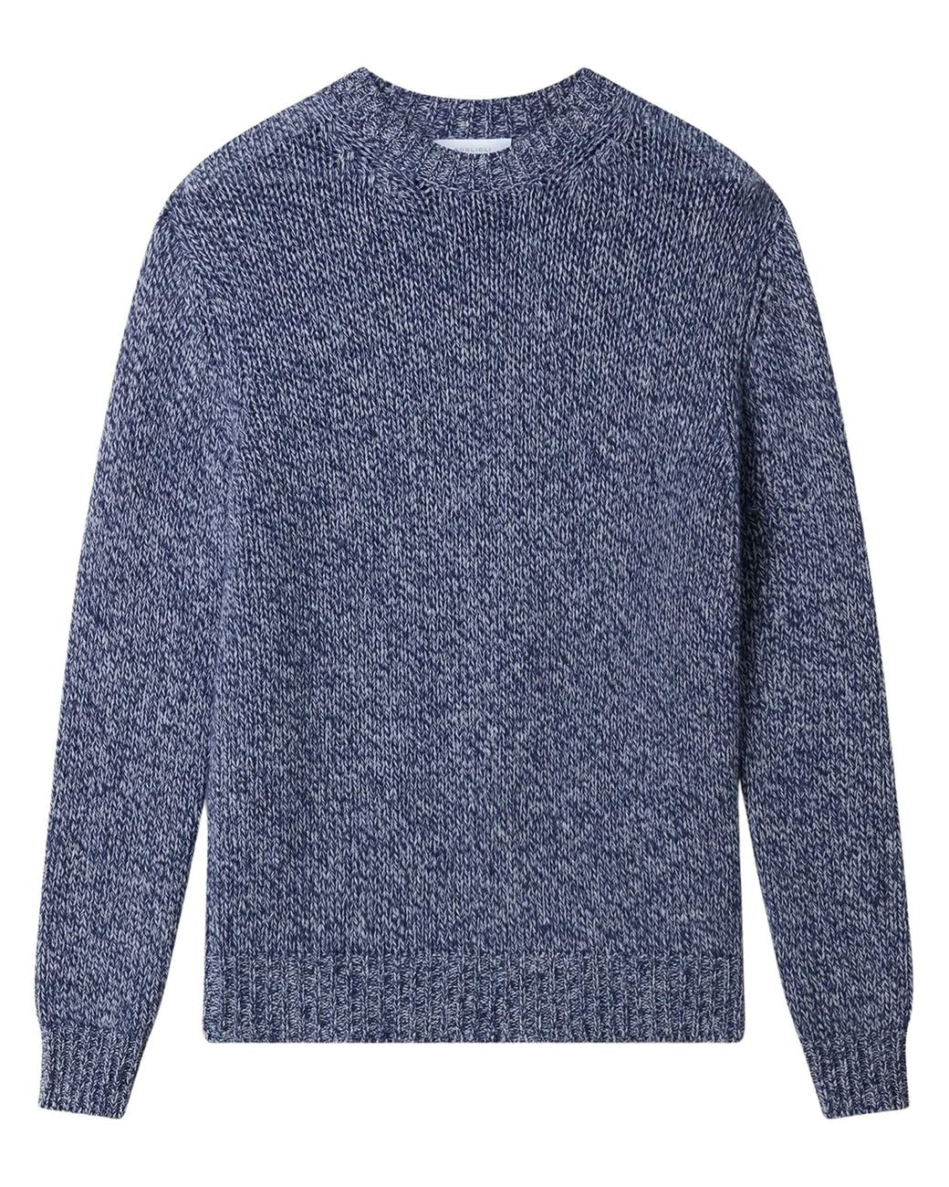 Boglioli Blue Wool Cashmere Mouliné Crewneck Sweater for men