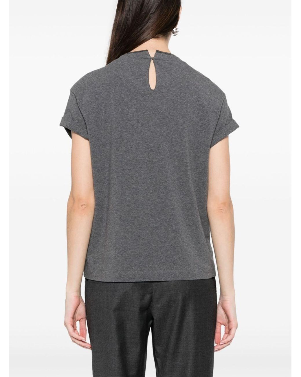 Brunello Cucinelli Gray Bead-embellished T-shirt