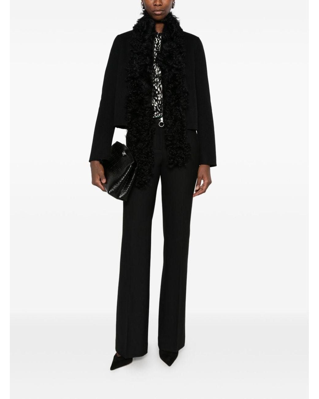 Via Masini 80 Black Wool Flared Leg Trousers