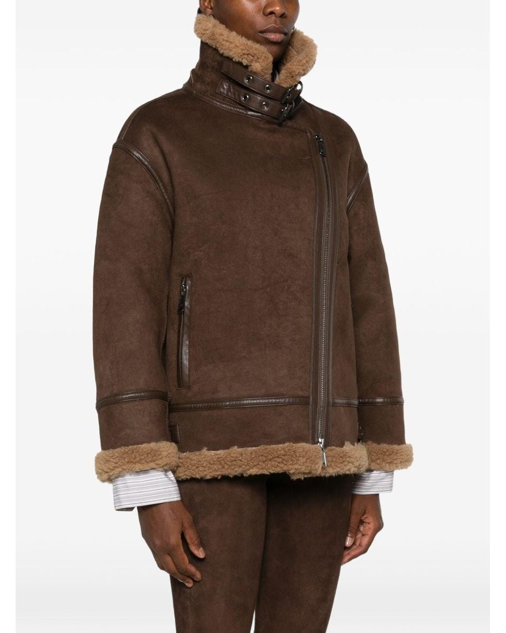 Molliolli Brown Velin Faux Leather Jacket By