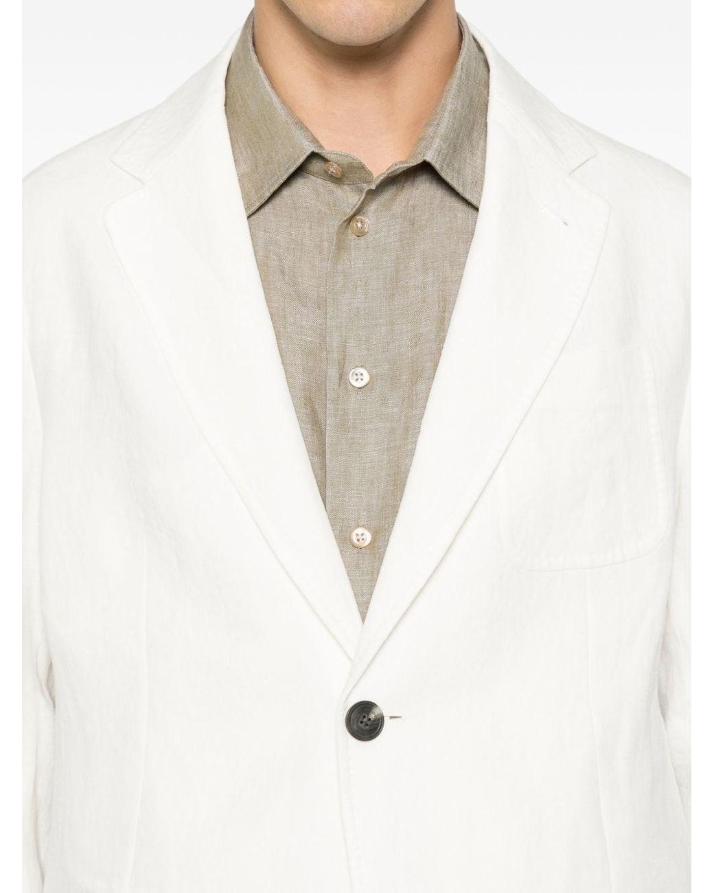 Emporio Armani White Linen Single-Breasted Jacket for men