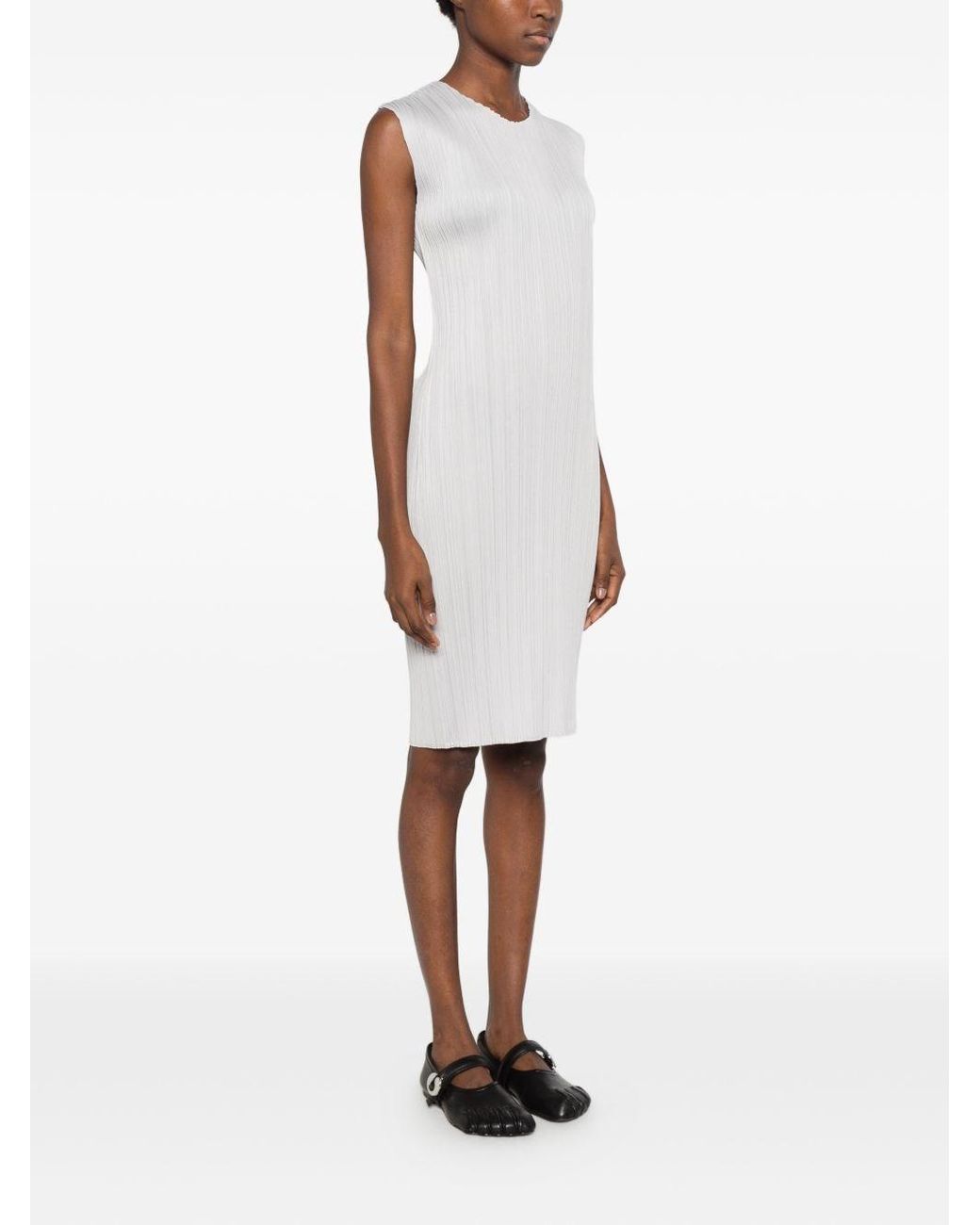 Pleats Please Issey Miyake White Pleated Short Dress