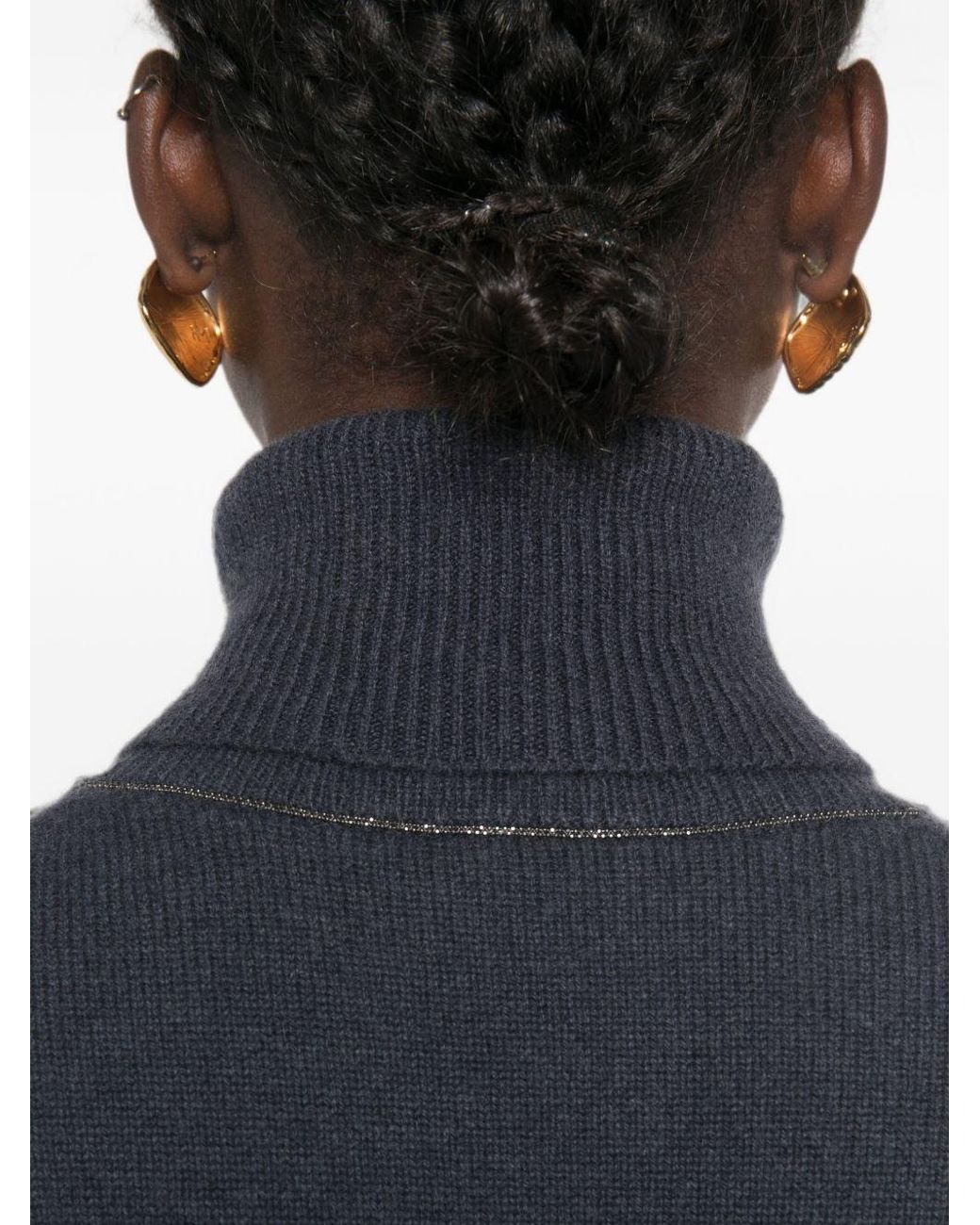 Brunello Cucinelli Blue Cashmere Turtle-Neck Sweater