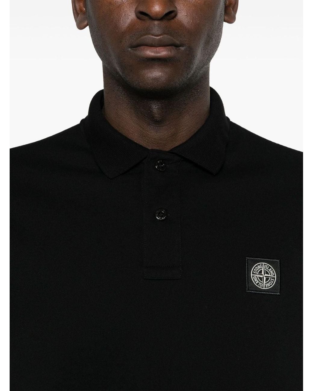 Stone Island Black Logo Cotton Polo Shirt for men