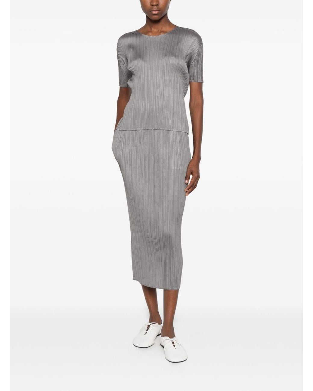 Pleats Please Issey Miyake Gray Pleated Long Skirt