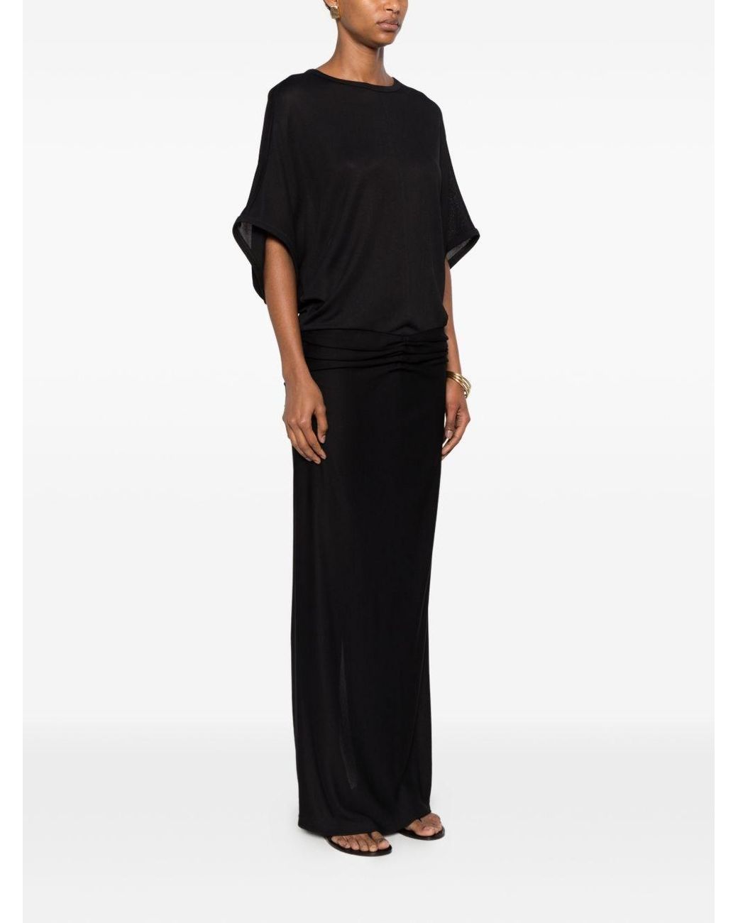 The Row Black Delyra Draped Short-Sleeve Maxi Dress