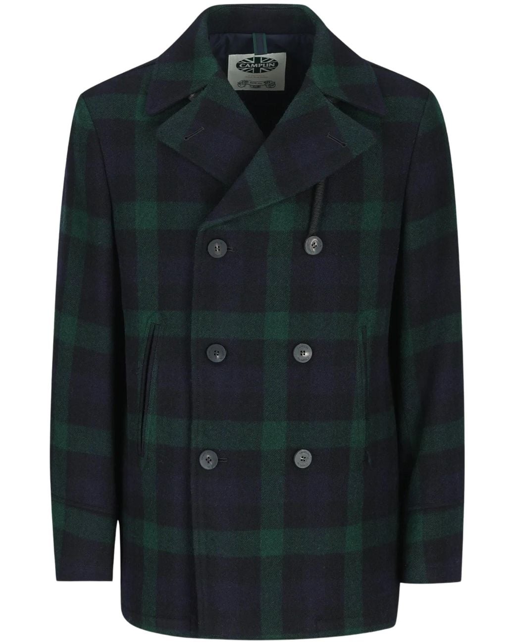 Camplin Black Check Double-Breasted Peacoat for men