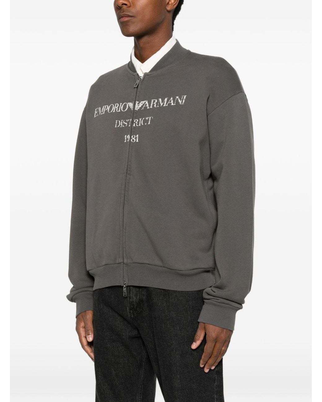 Emporio Armani Gray Logo Cotton Bomber Jacket for men