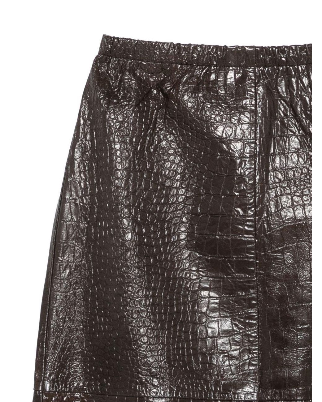 Alysi Gray Leather Midi Skirt By