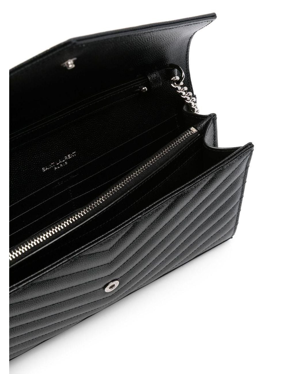 Saint Laurent Black Cassandre Calf Leather Chain Wallet