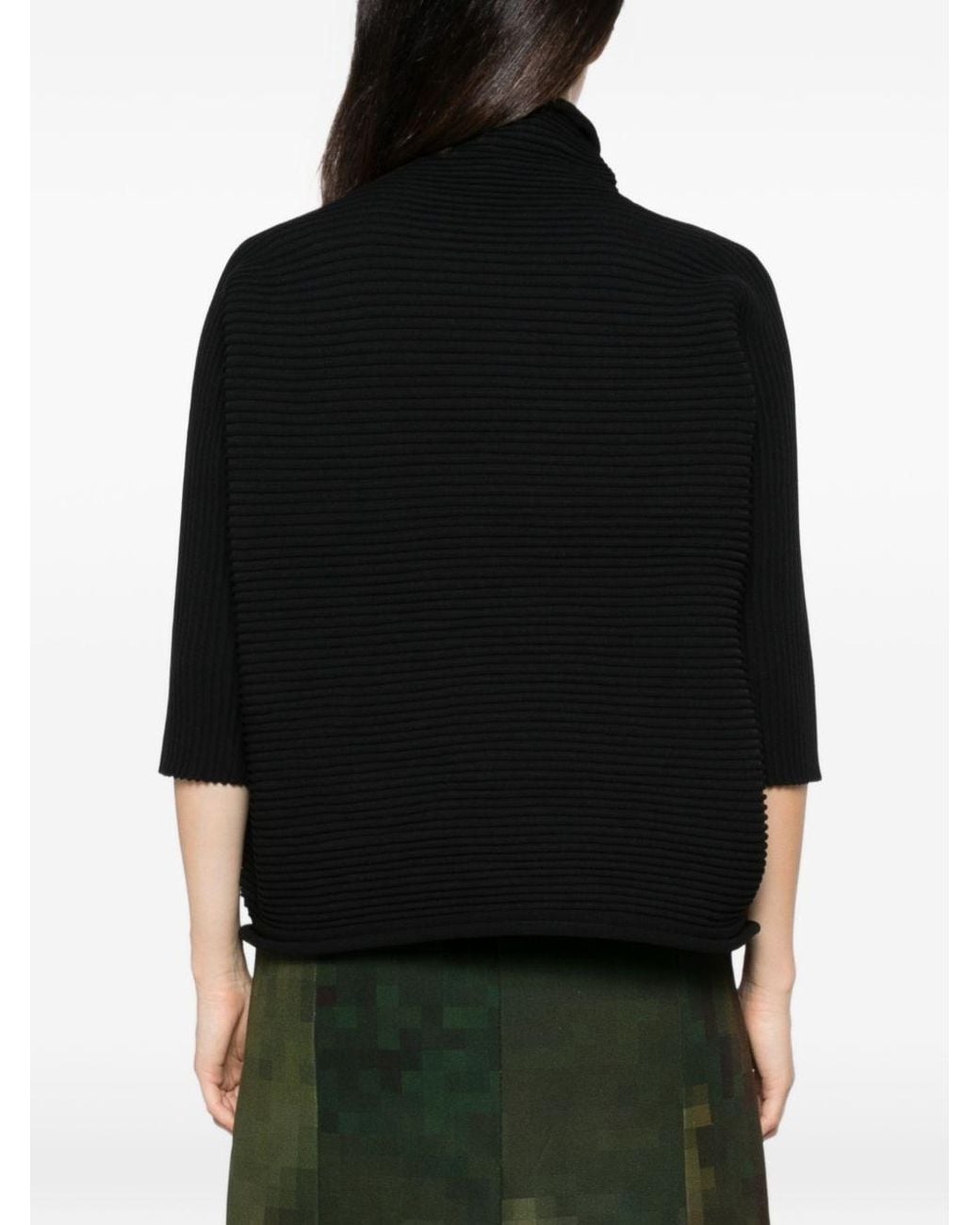 Pleats Please Issey Miyake Black Pleated High-Neck Top