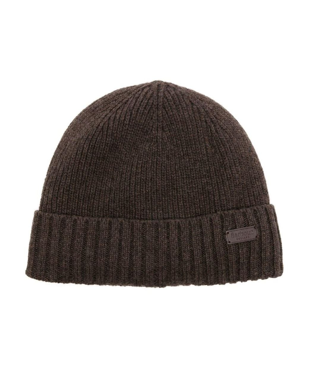 Barbour Brown Logo Patch Ribbed Knit Beanie for men