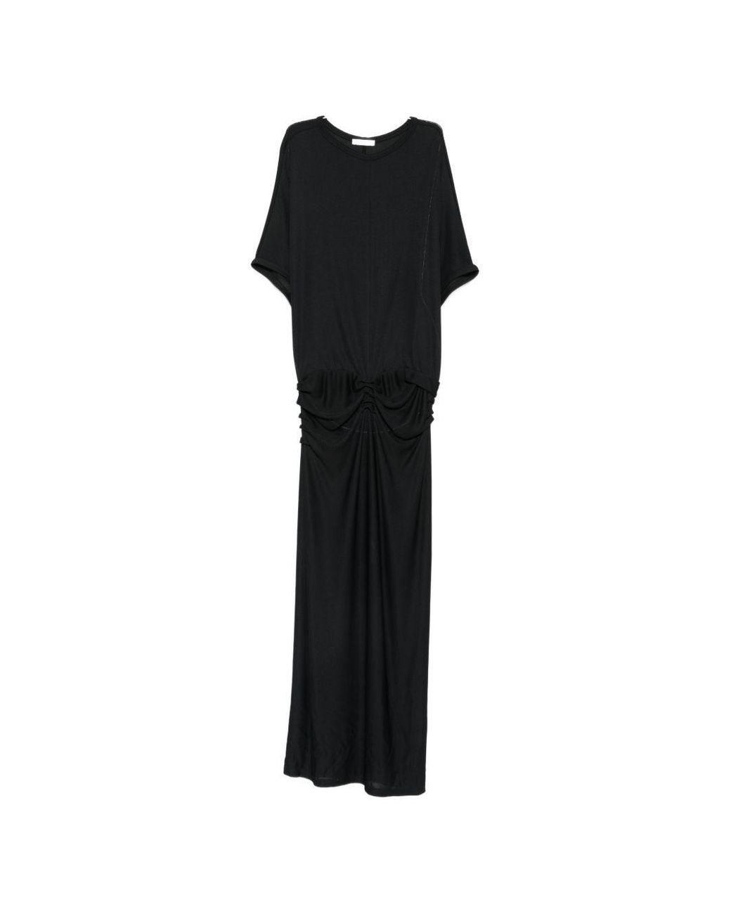 The Row Black Delyra Draped Short-Sleeve Maxi Dress