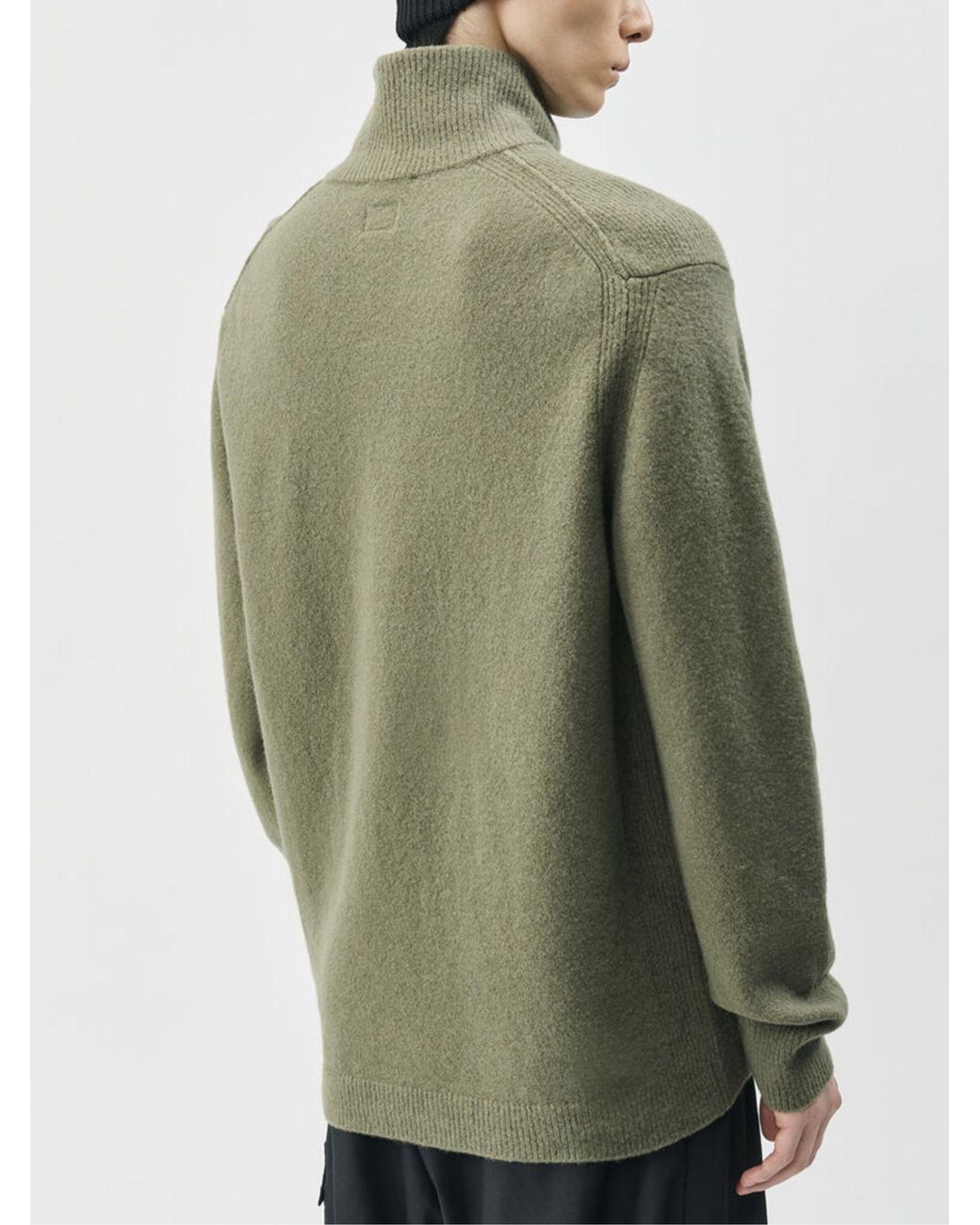 C P Company Green Bouclè Extrafine Merino Half Zip Sweater With Logo Detail for men