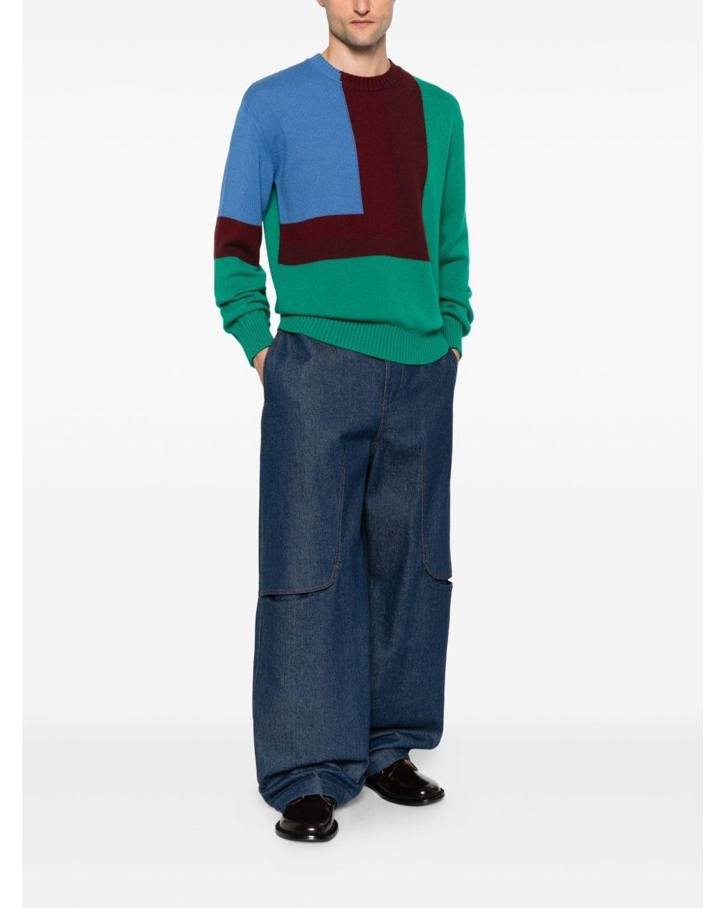 Loewe Green Wool Crewneck Sweater for men