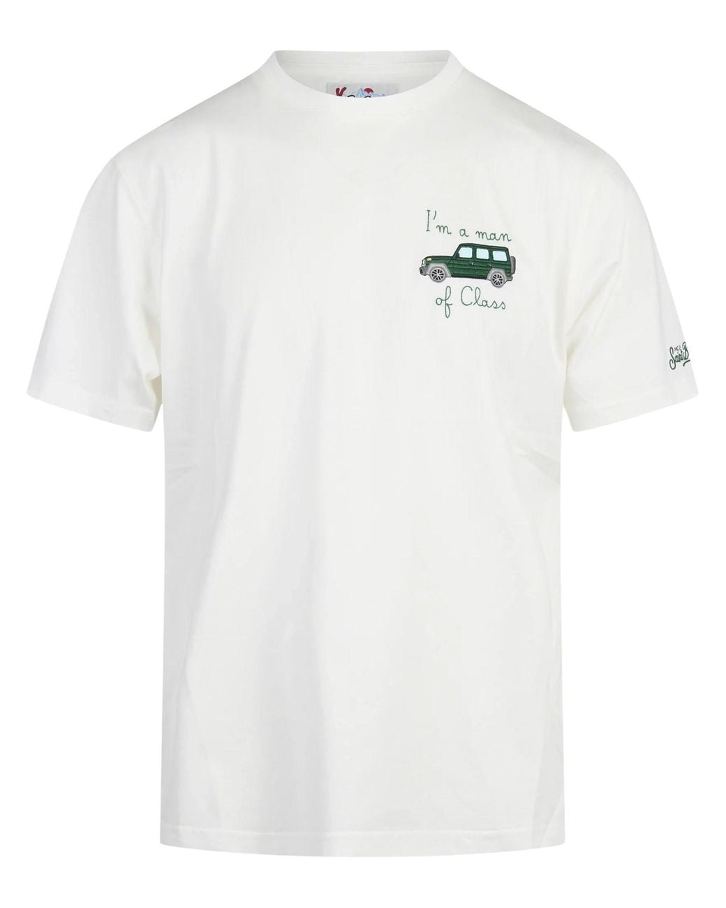 Mc2 Saint Barth White Arnott T-Shirt With Car Embroidery for men