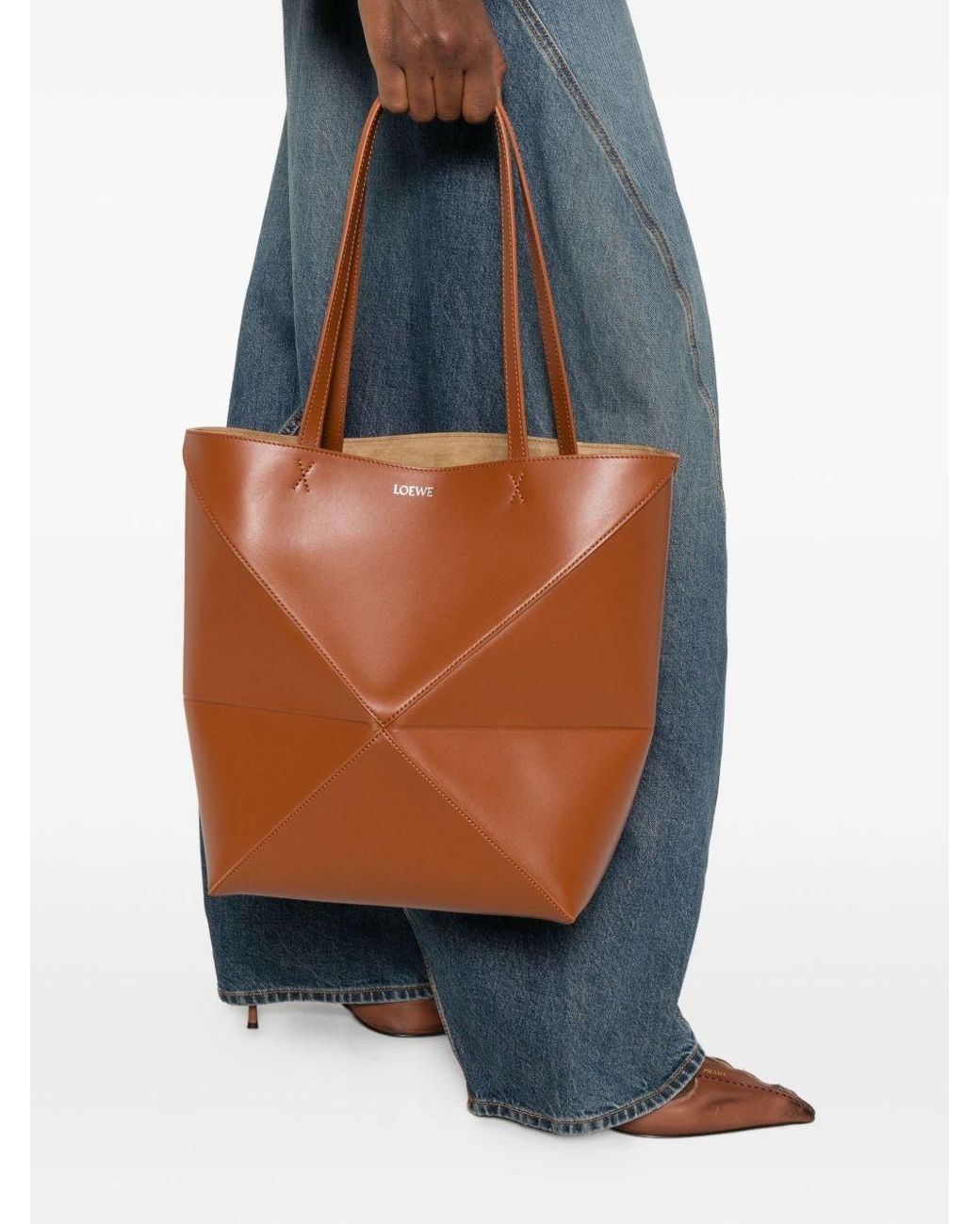 Loewe Brown Puzzle Fold Medium Leather Tote