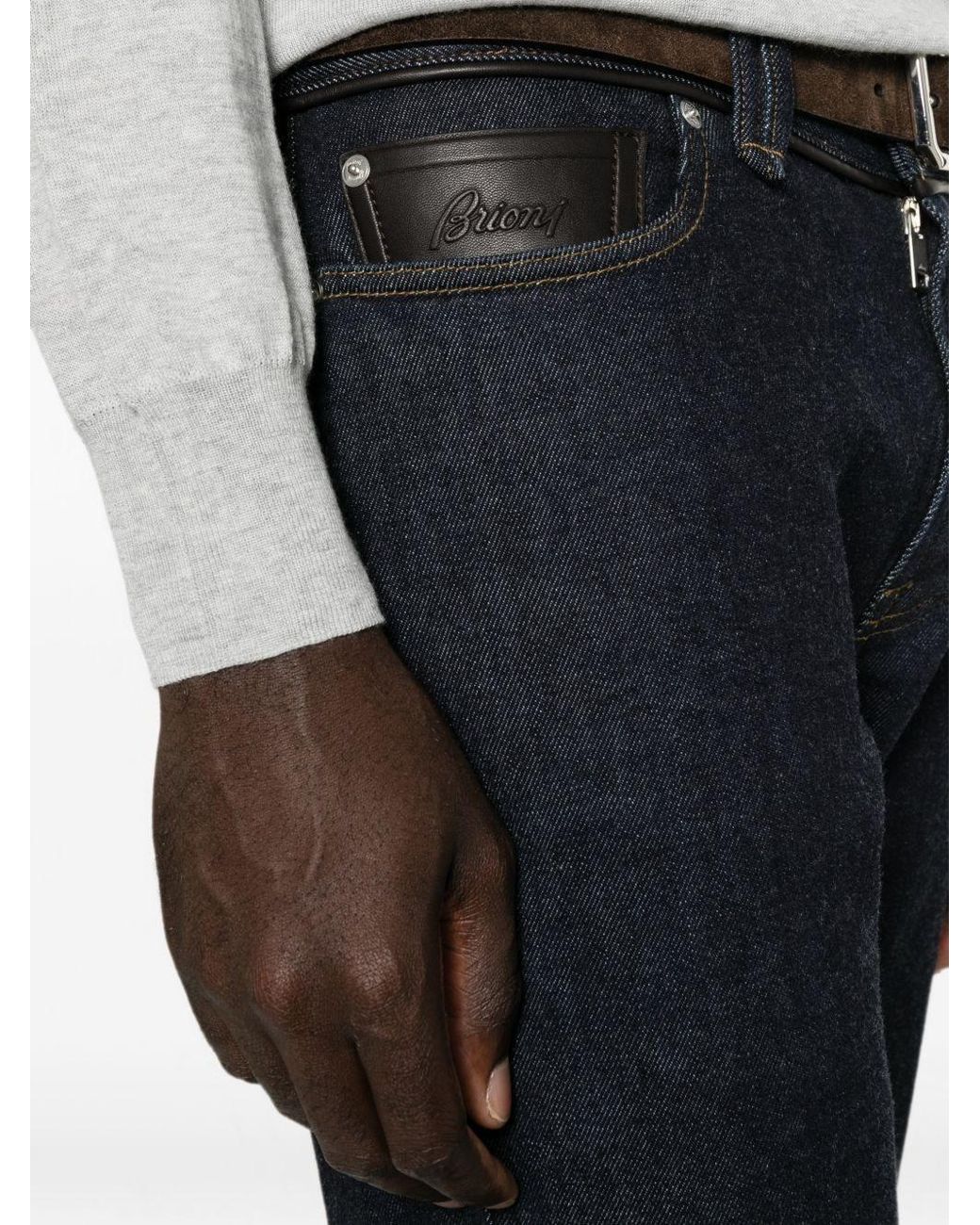 Brioni Blue Cotton And Cashmere Denim Jeans for men