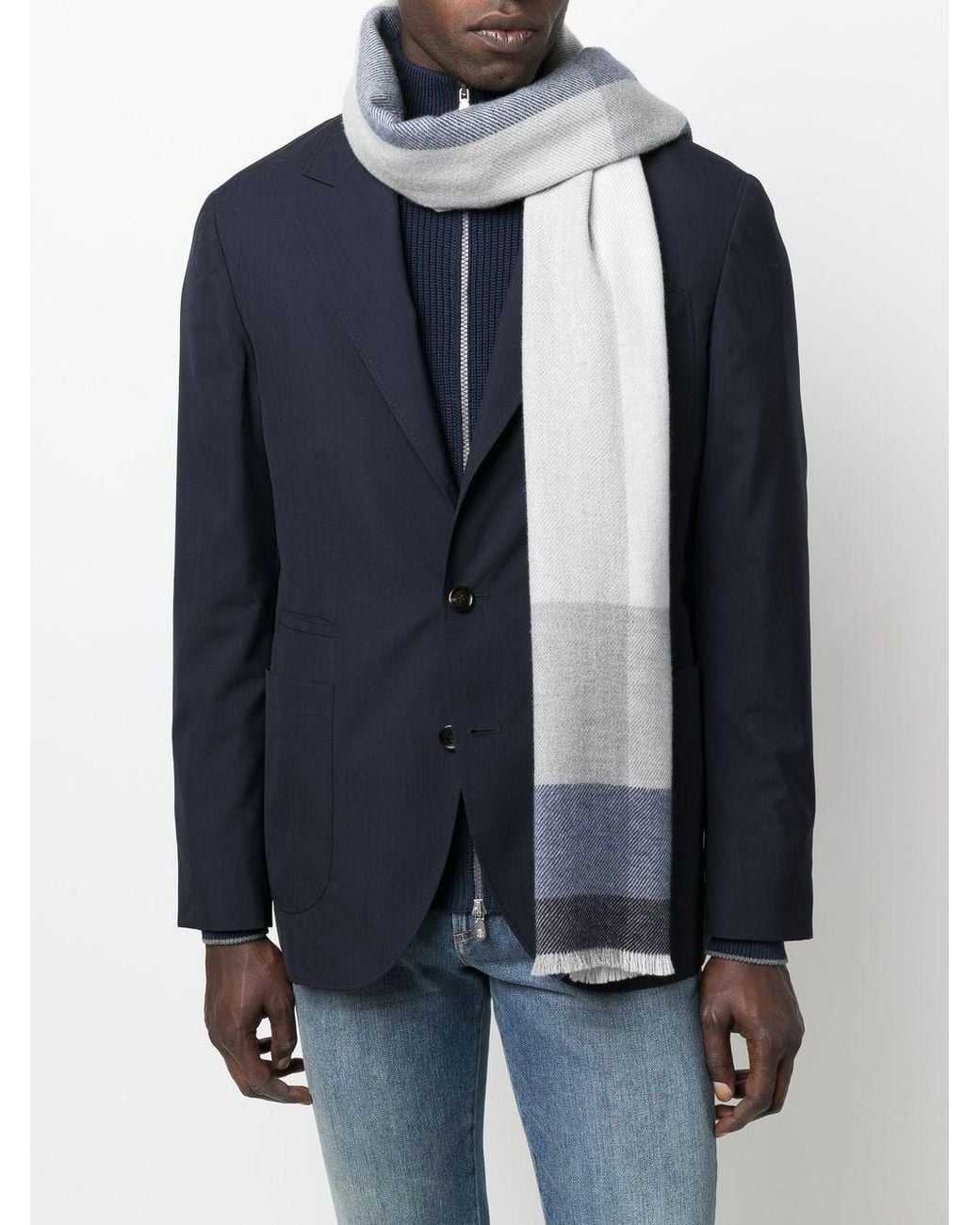 Brunello Cucinelli Blue Wool Scarf for men