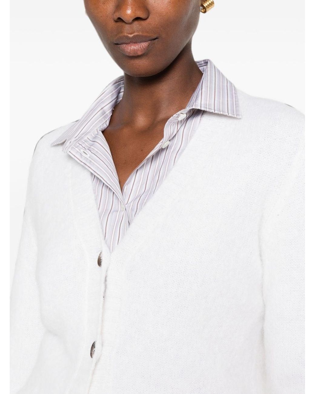 Base London White Wool V-Necked Cardigan