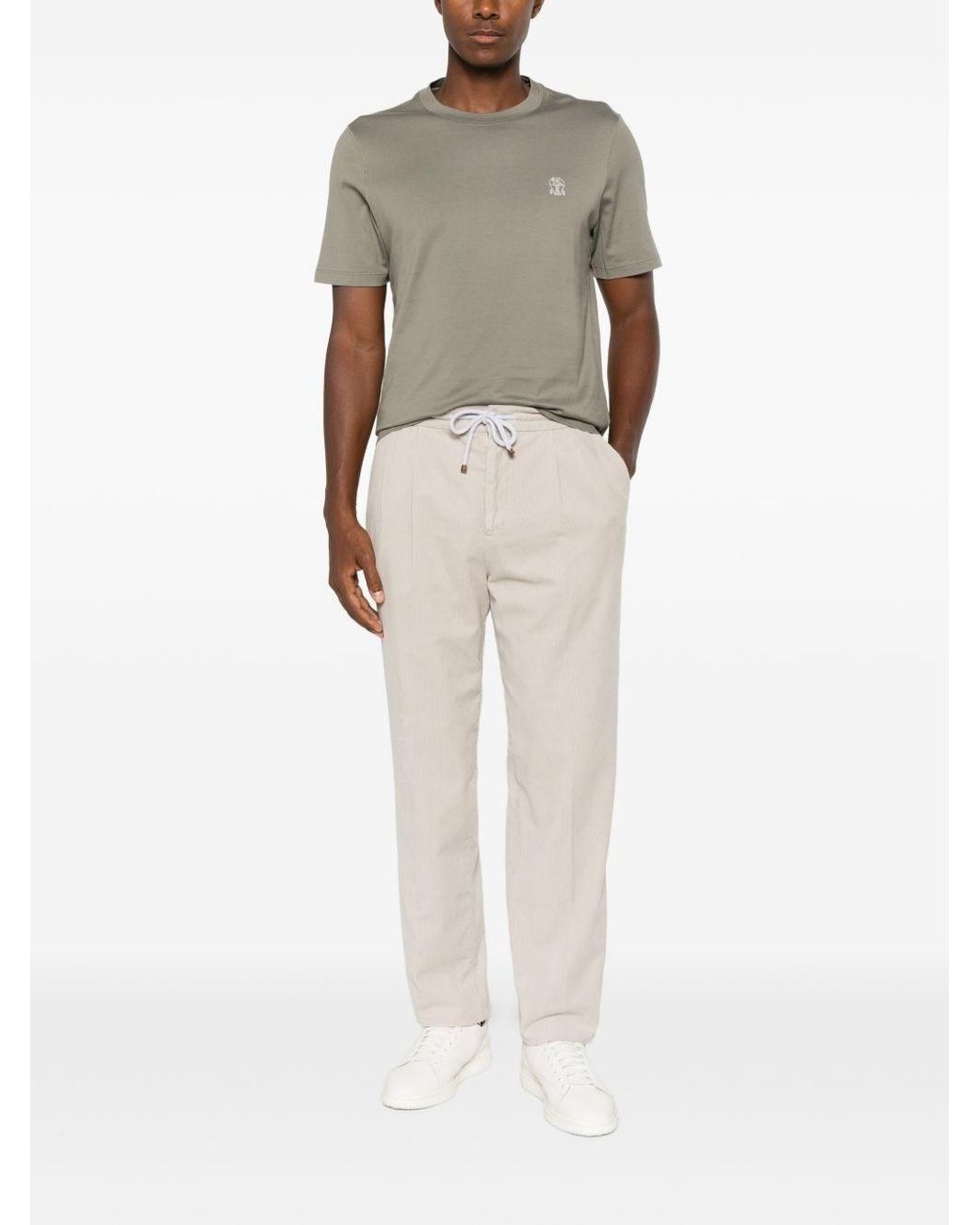 Brunello Cucinelli Natural Logo Cotton T-Shirt for men