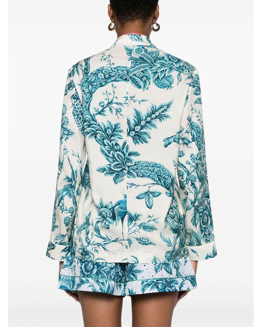 F.R.S For Restless Sleepers Blue Printed Silk Shirt