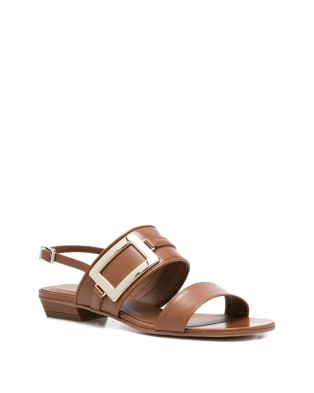 Roger Vivier Brown Metal Buckle Leather Sandals
