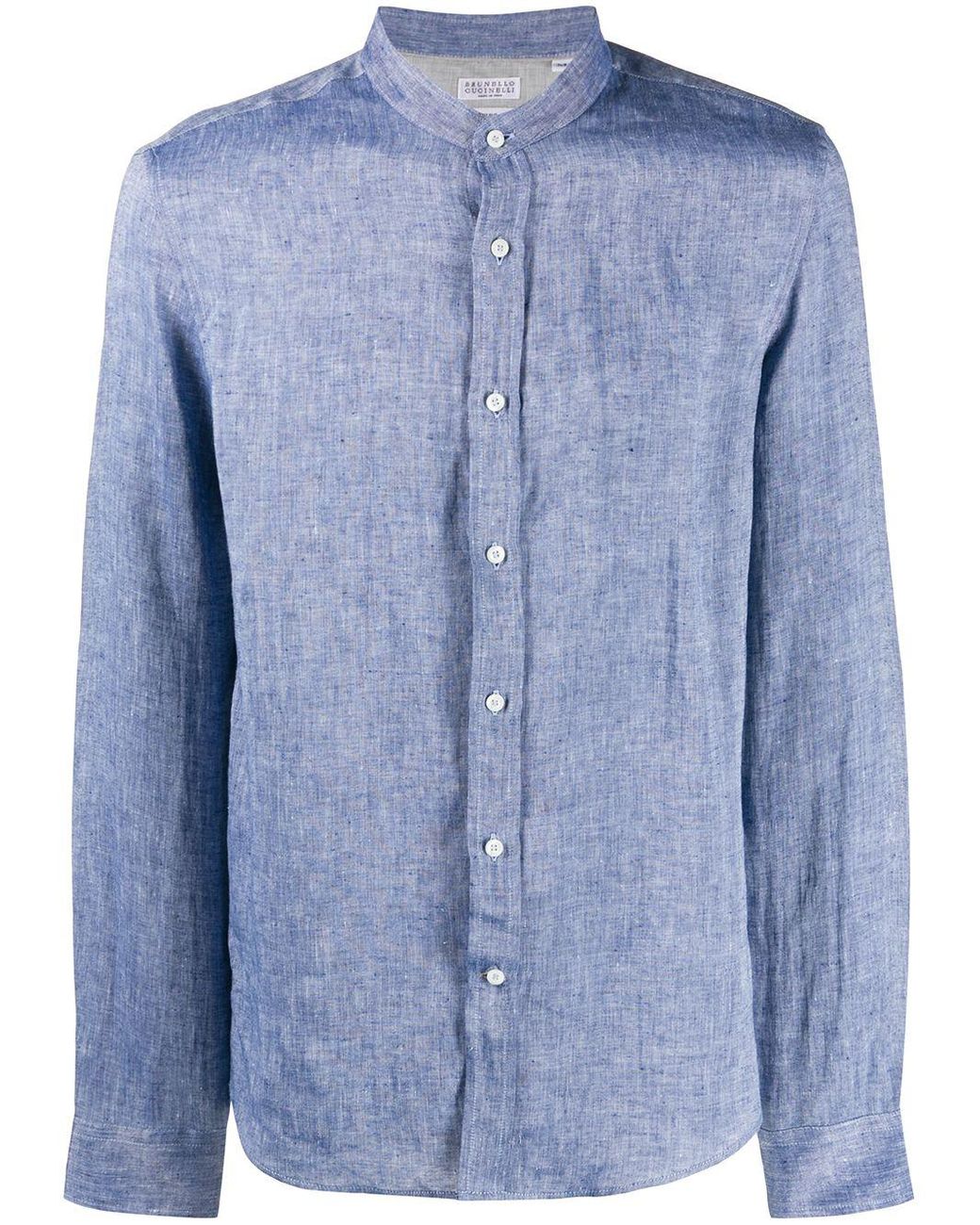 Brunello Cucinelli Linen Band Collar Shirt in Blue for Men - Save 51% ...