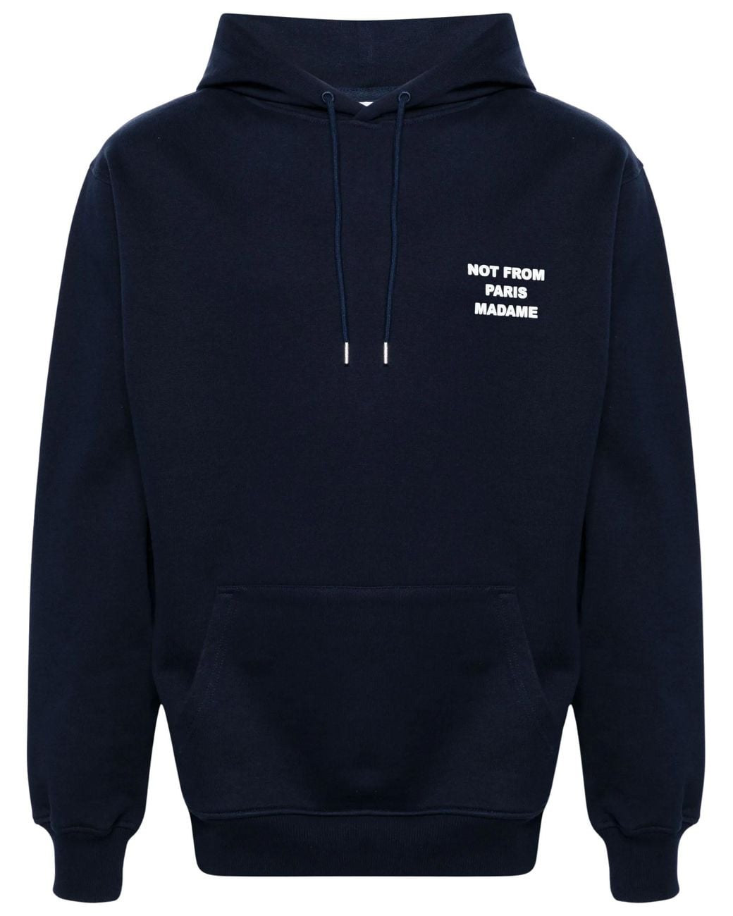 Drole de Monsieur Blue Slogan-Printed Drawstring Hoodie for men