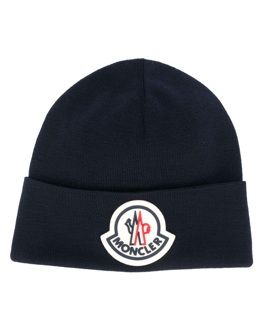 Moncler Wool Logo Patch Beanie in Blue for Men - Save 22% - Lyst