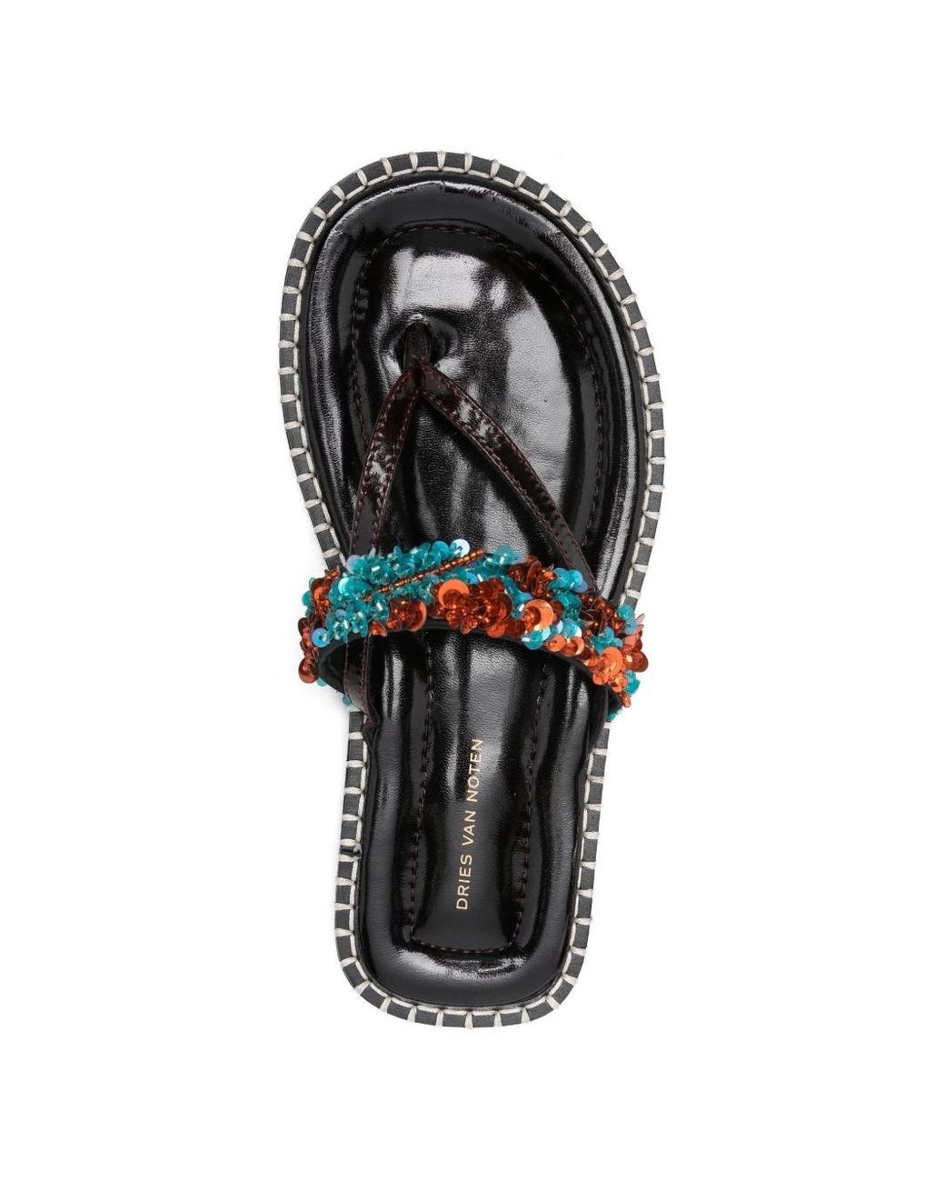 Dries Van Noten White Embroidered Leather Thong Sandals