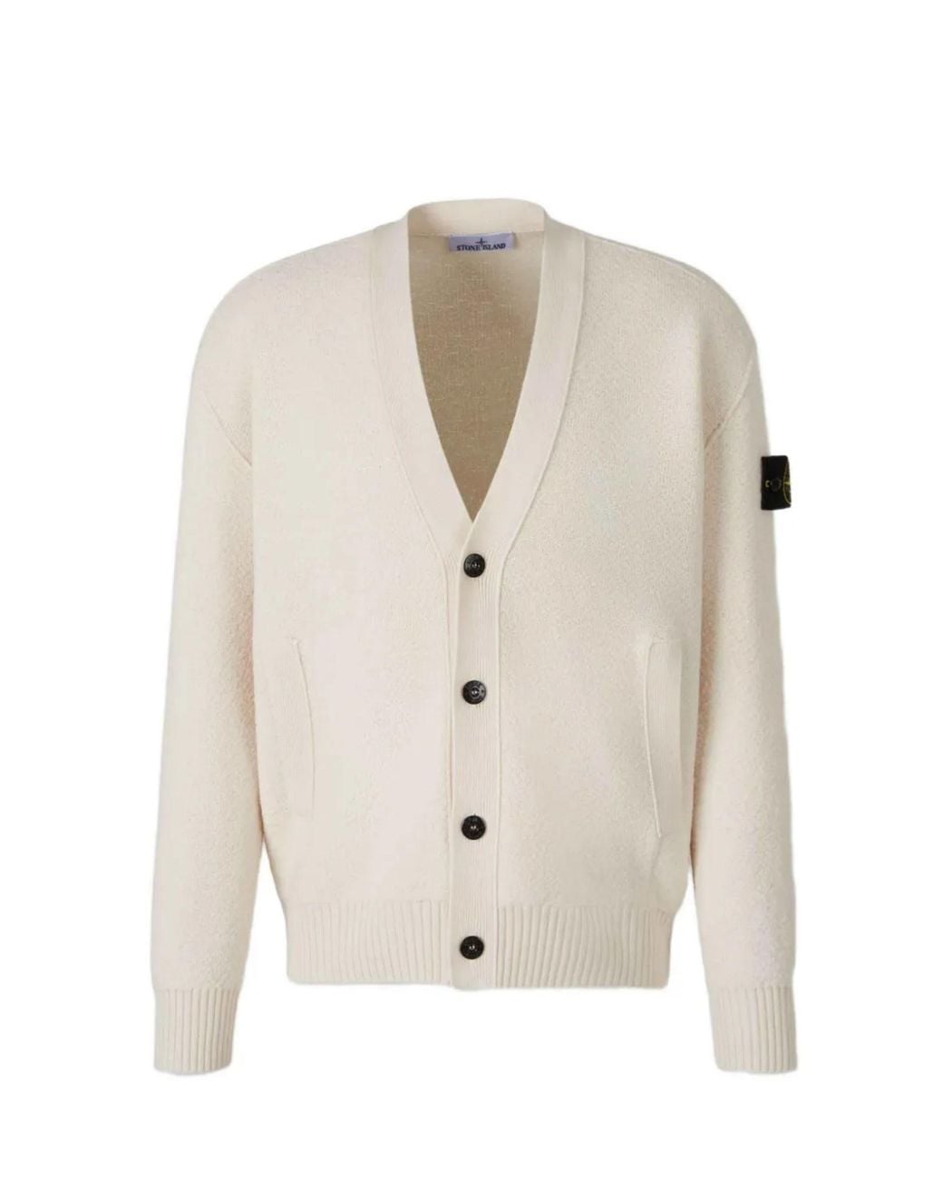 Stone Island White Wool Cardigan for men