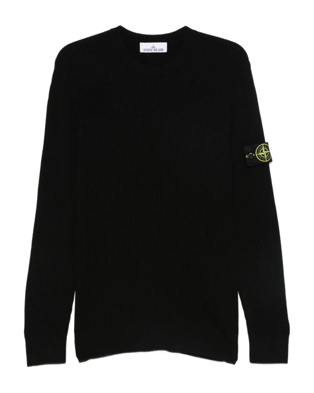 Stone Island Black Ribbed Virgin Wool Sweater With Iconic Compass Badge for men
