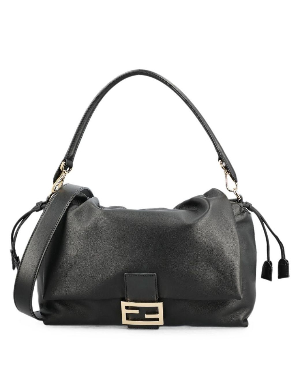 Fendi Black Baguette Large Leather Shoulder Bag
