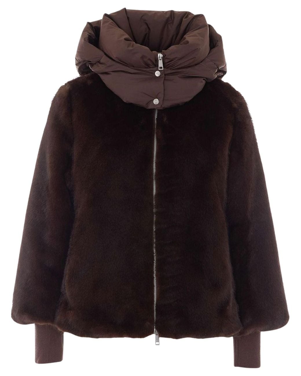 Add Black Zip-Up Faux Fur Hooded Jacket