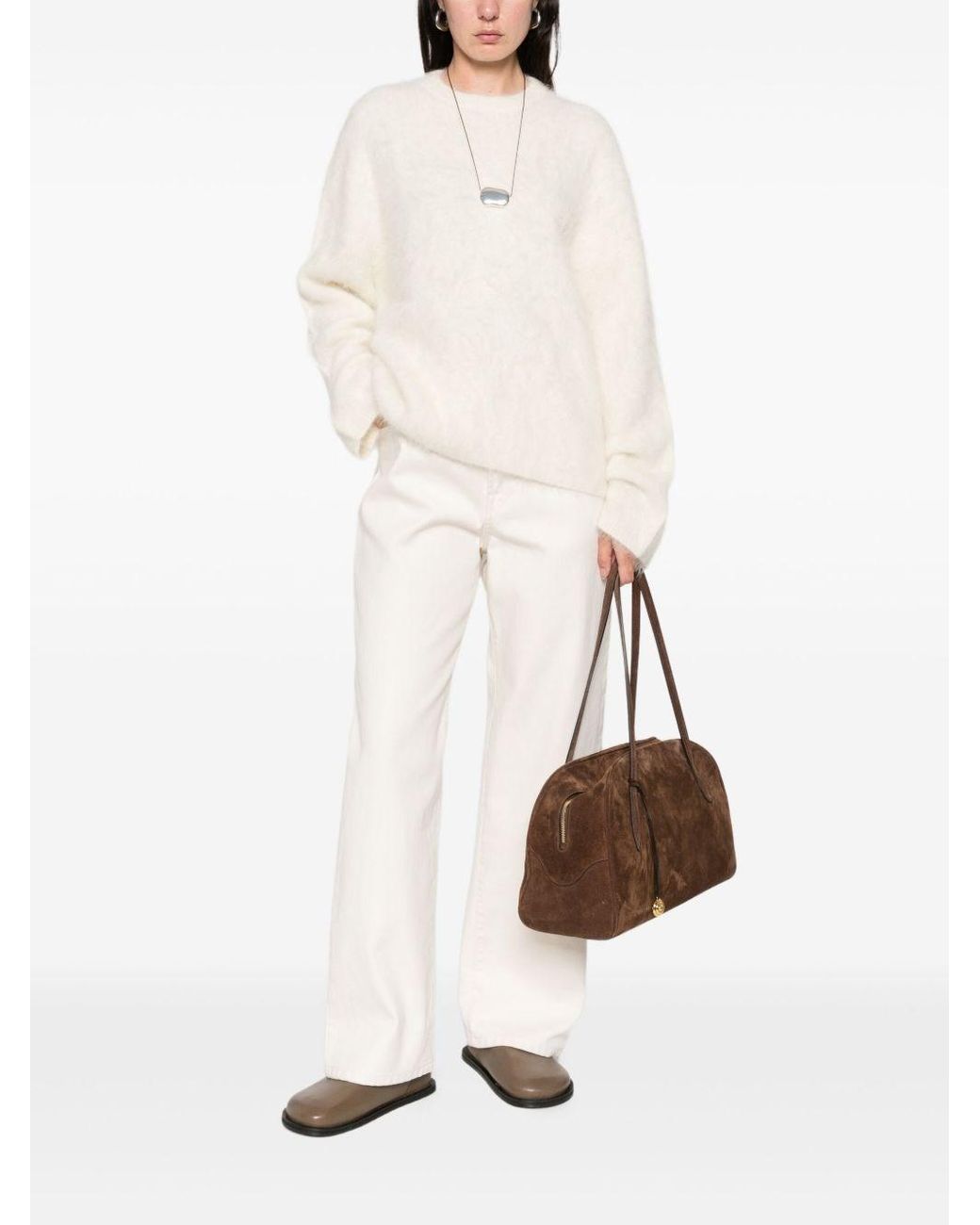 Soft Goat White Wool Crewneck Jumper