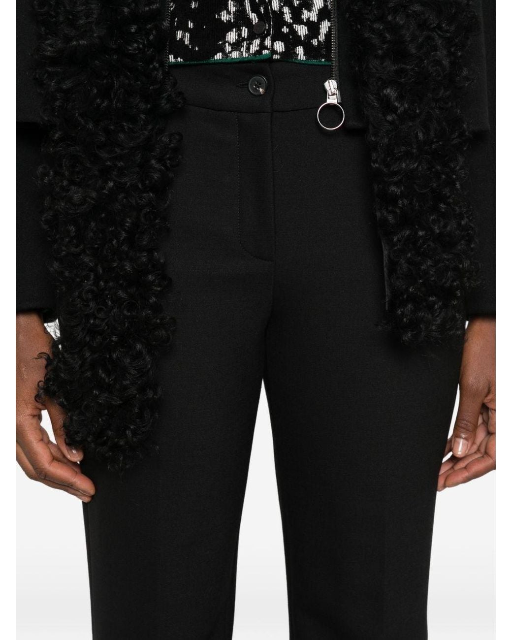 Via Masini 80 Black Wool Flared Leg Trousers