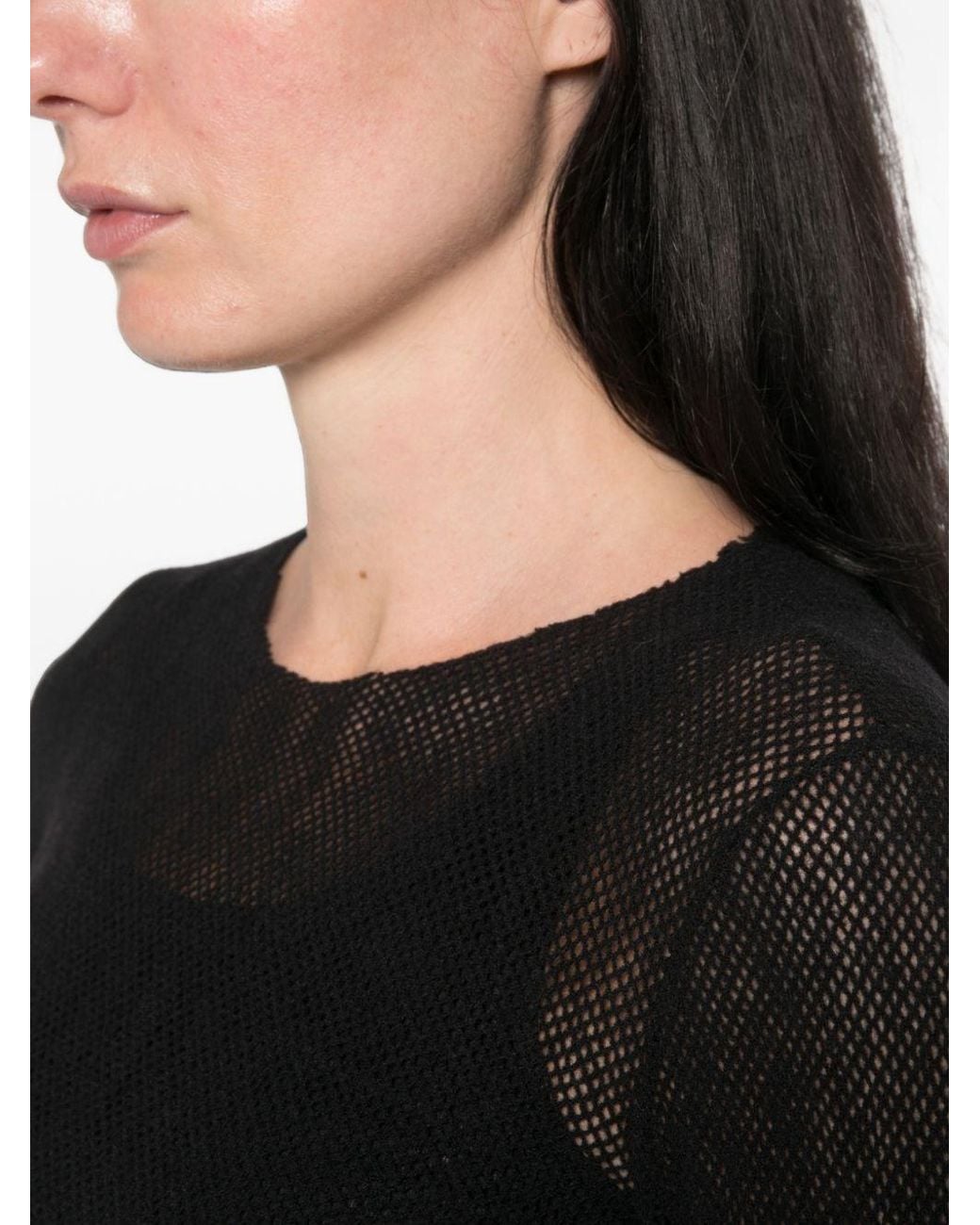 Cortana Black Mesh Wool Top
