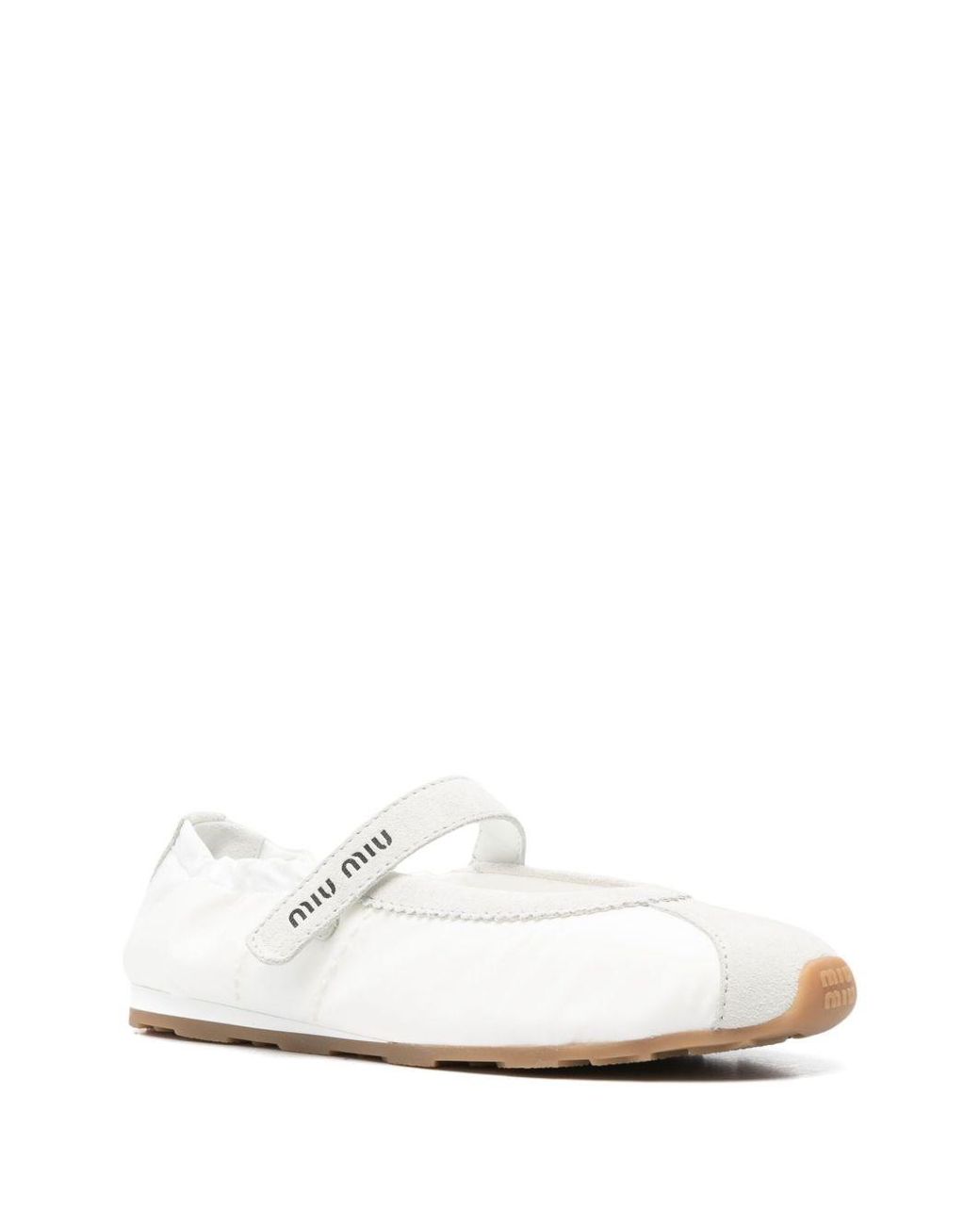 Miu Miu White Suede-Panels Ballet Flats