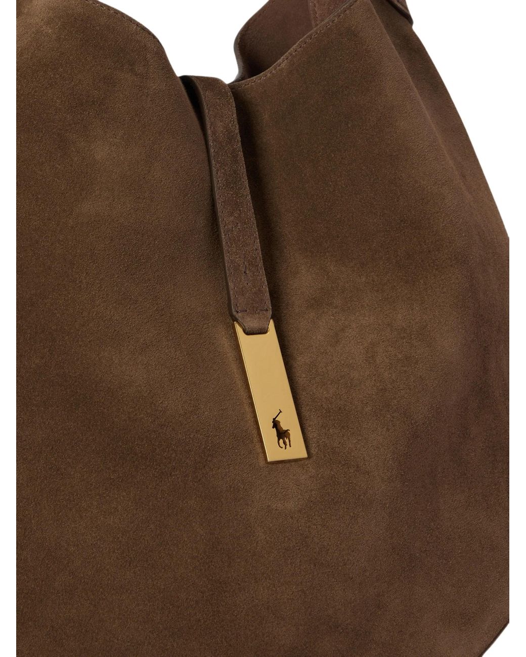 Polo Ralph Lauren Brown Large Polo Id Suede Shoulder Bag