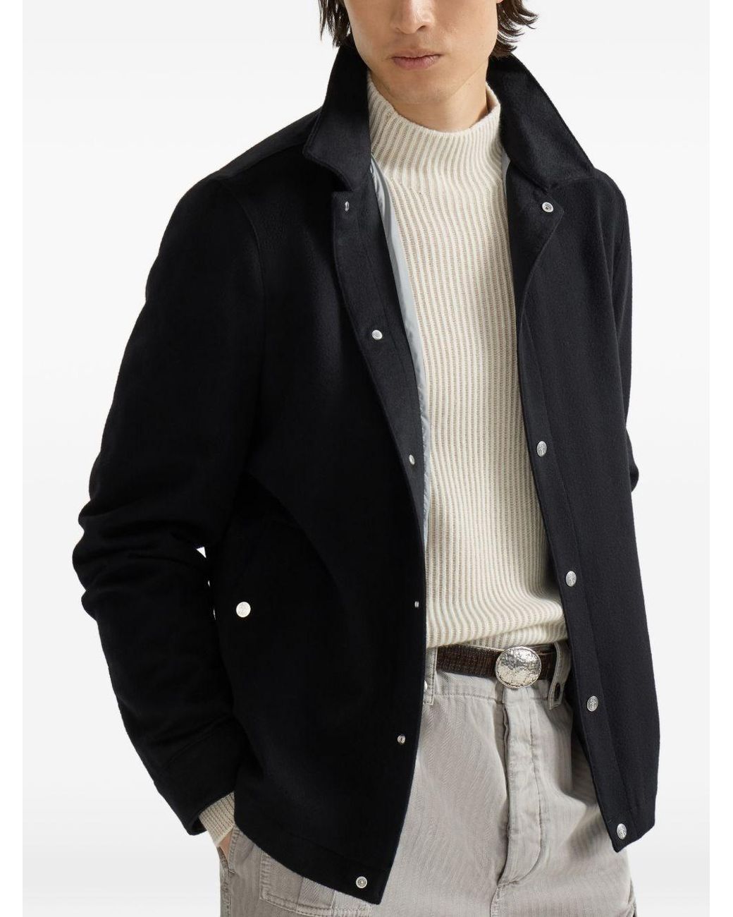 Brunello Cucinelli Black Lightweight Cashmere Flannel Outerwear Jacket for men