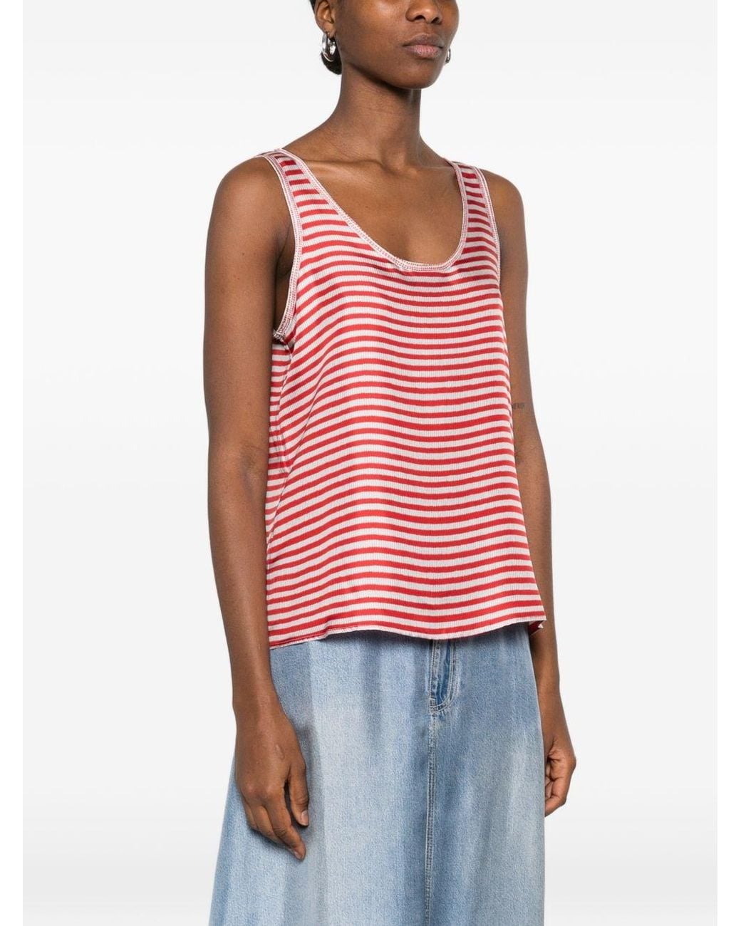 Pierre Louis Mascia Red Striped Silk Top