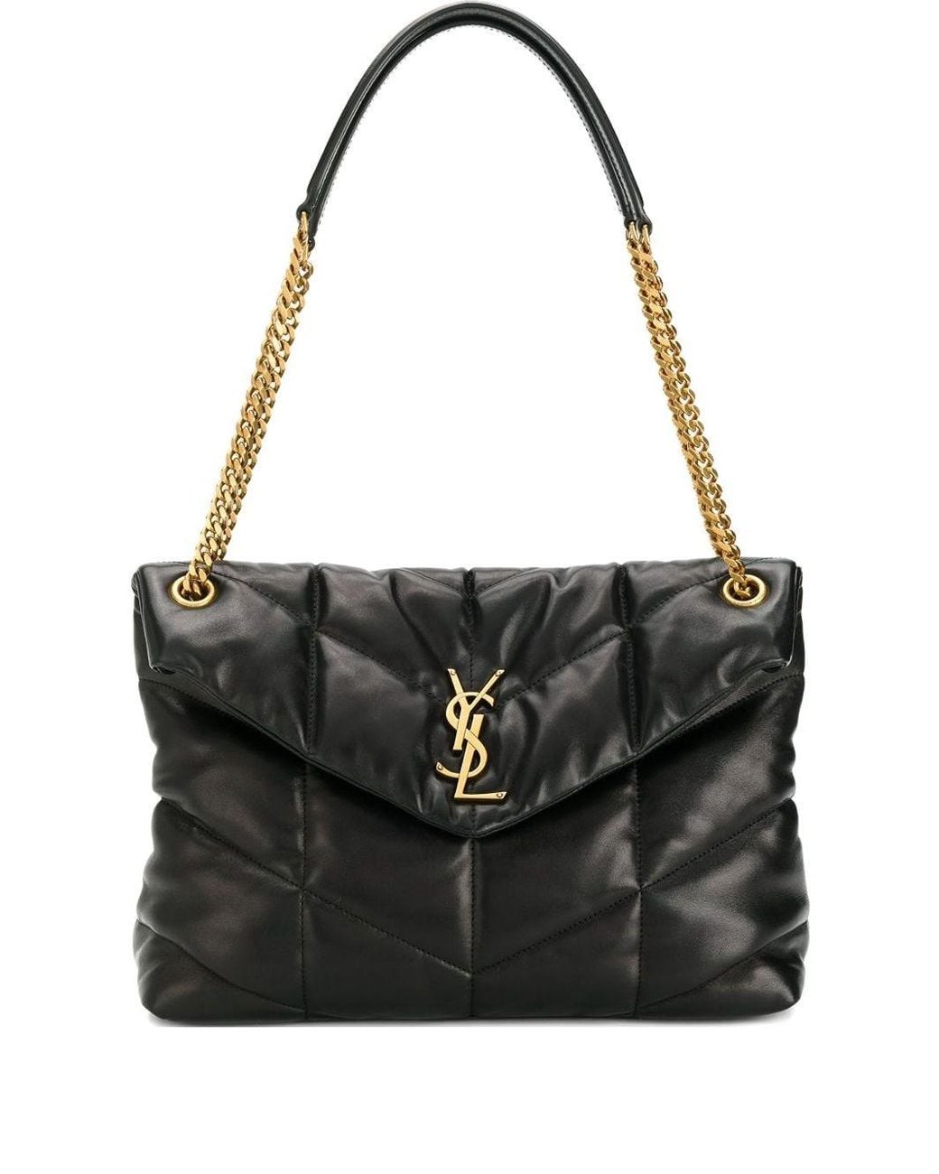 Saint Laurent Black Loulou Chevron-Pattern Shoulder Bag